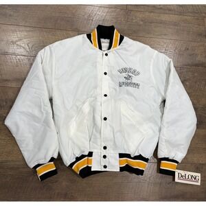 NWT Vintage 80s Bishop McDevitt High School Delong Quilted Satin Jacket L White